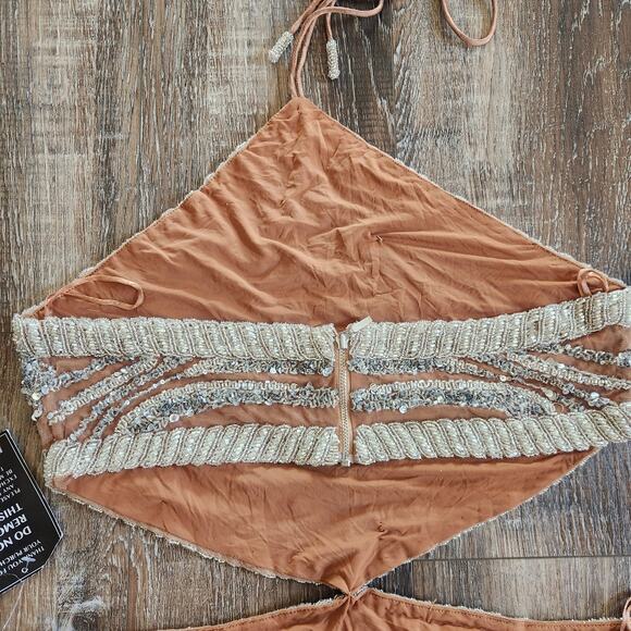 Retrofete Beige and Silver Mini Dress - Picture 7 of 10